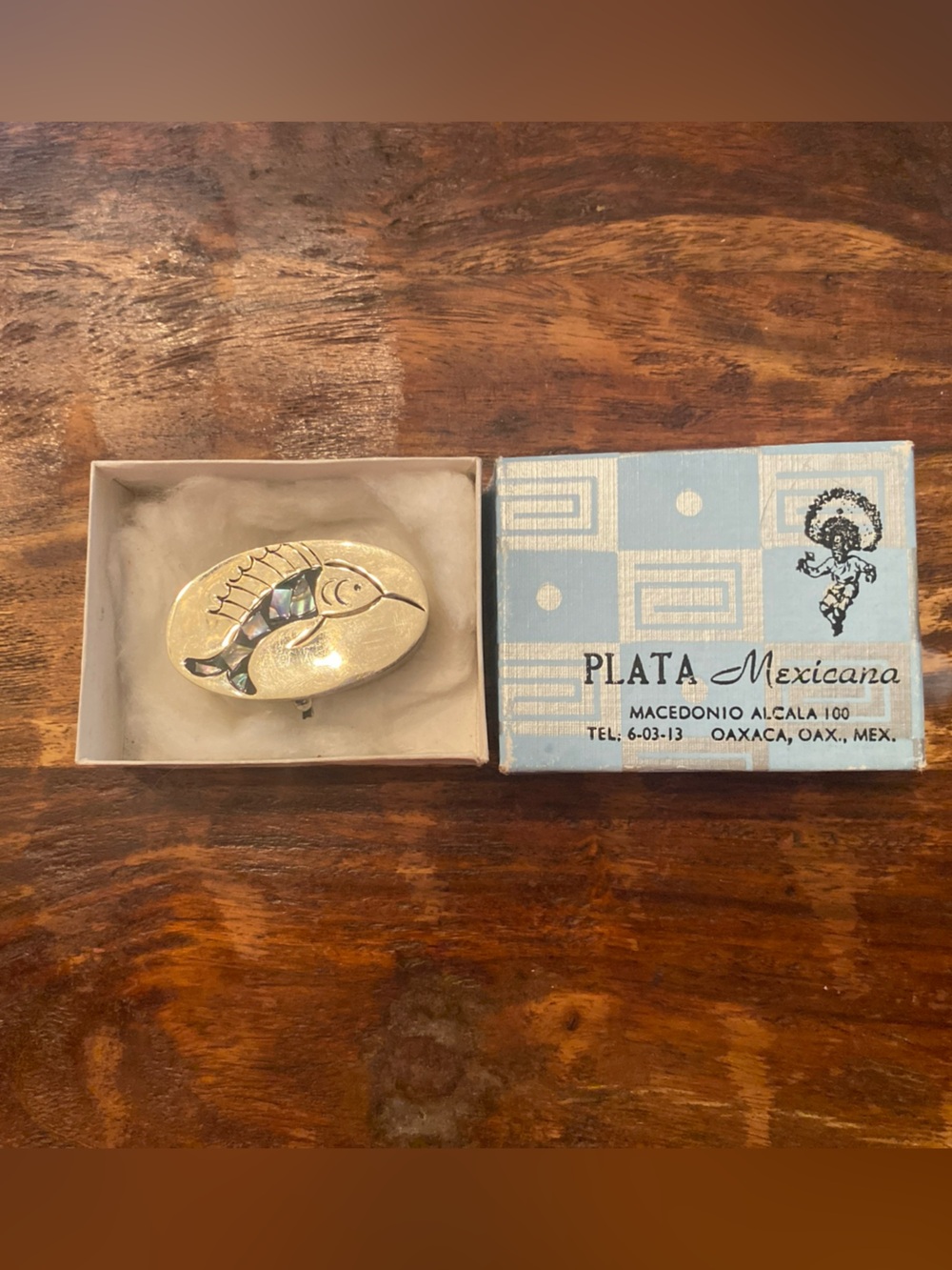 Vintage Abalone shell Sword fish Plata Silver .925 trinket pill box Mexico